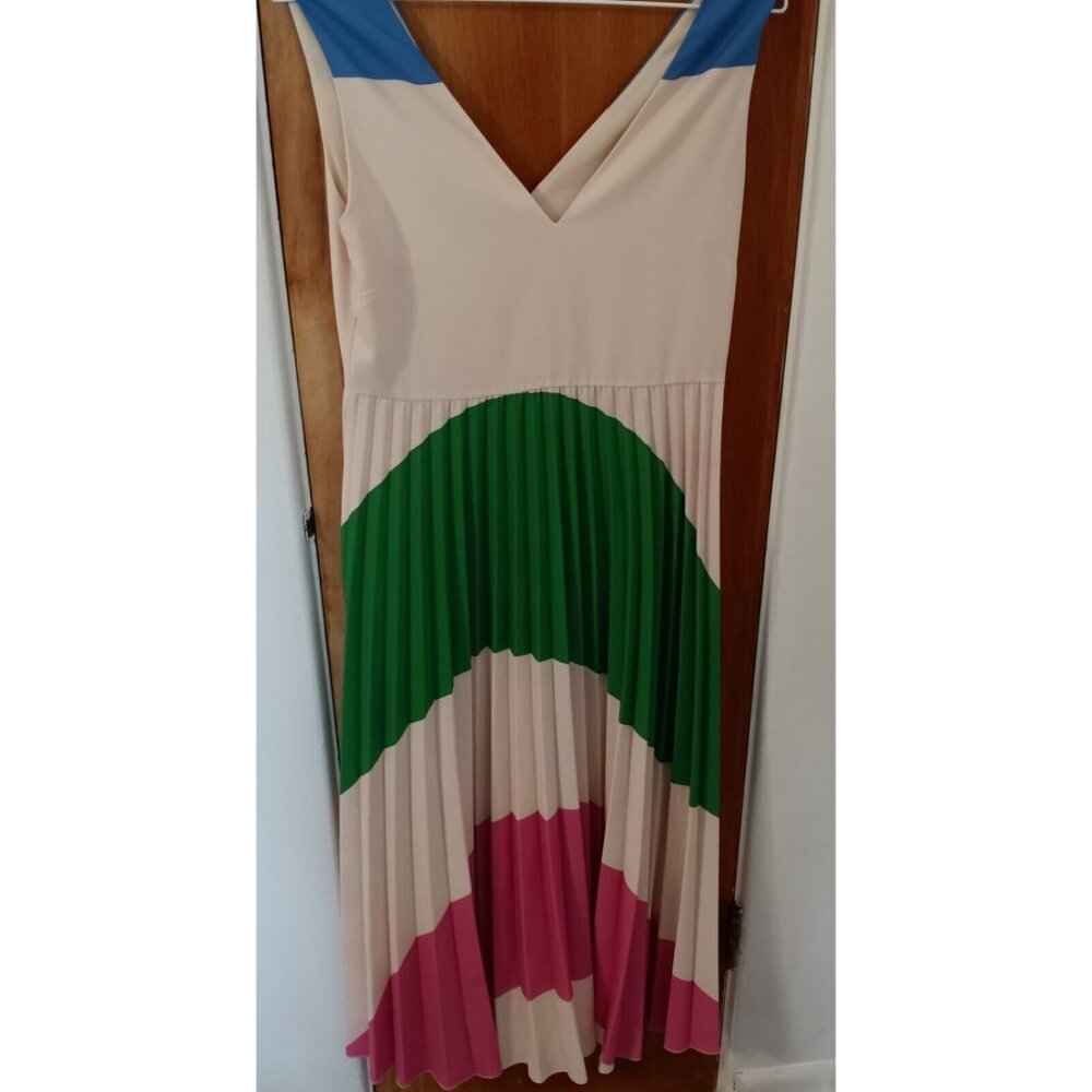 Womens Beymen Club Vintage Dress 34 Pieced Color Block Pleated Side Zip V Neck